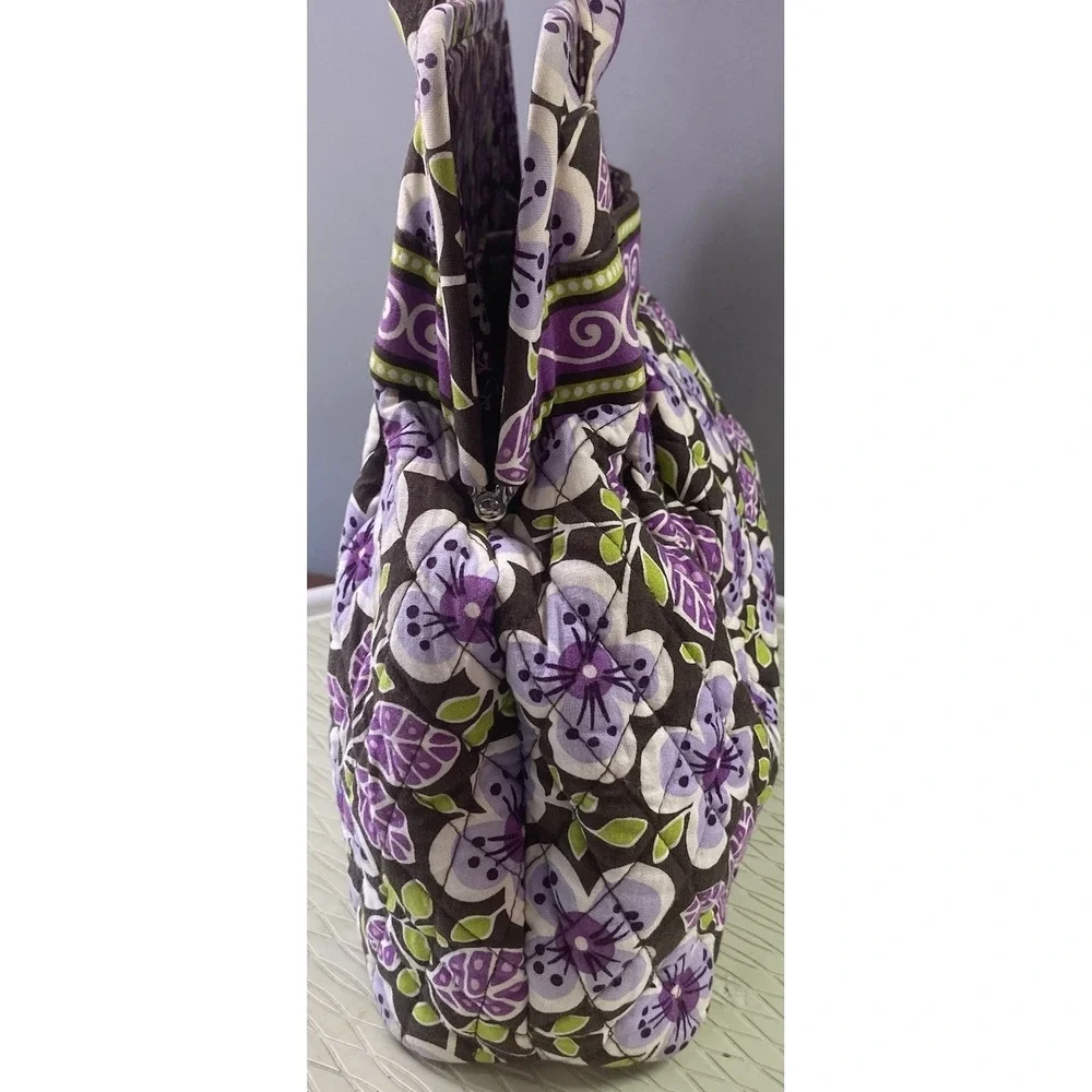 Vera Bradley Eloise-Plum Petals-Hand Bag Purse Kiss-Lock Double Straps W/Wallet